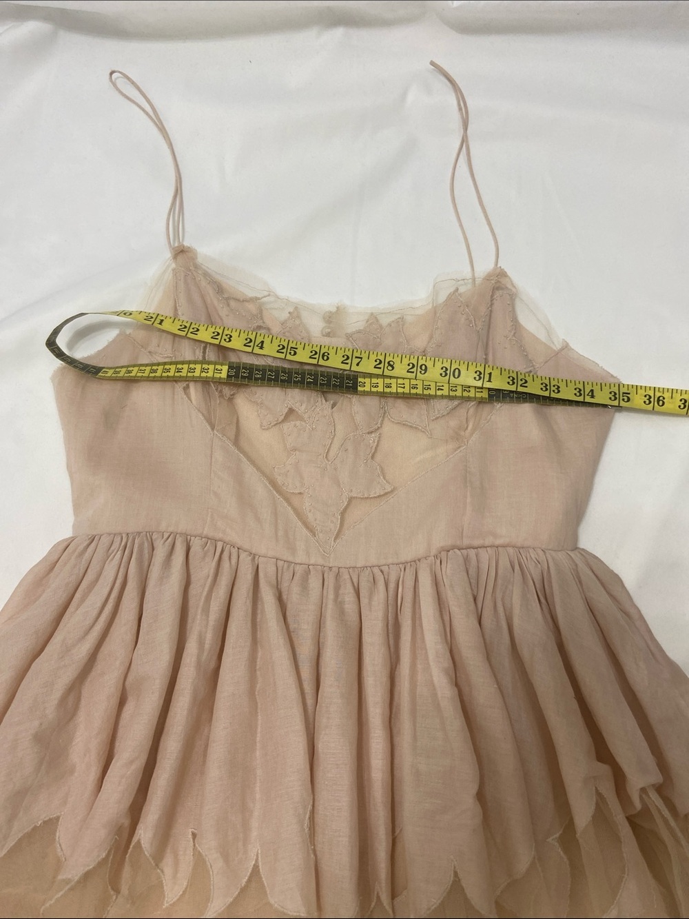 Free People Women’s Peach/Pink Lace Tulle Dress with Ruffle Peplum. Size- 8 - Picture 5 of 10